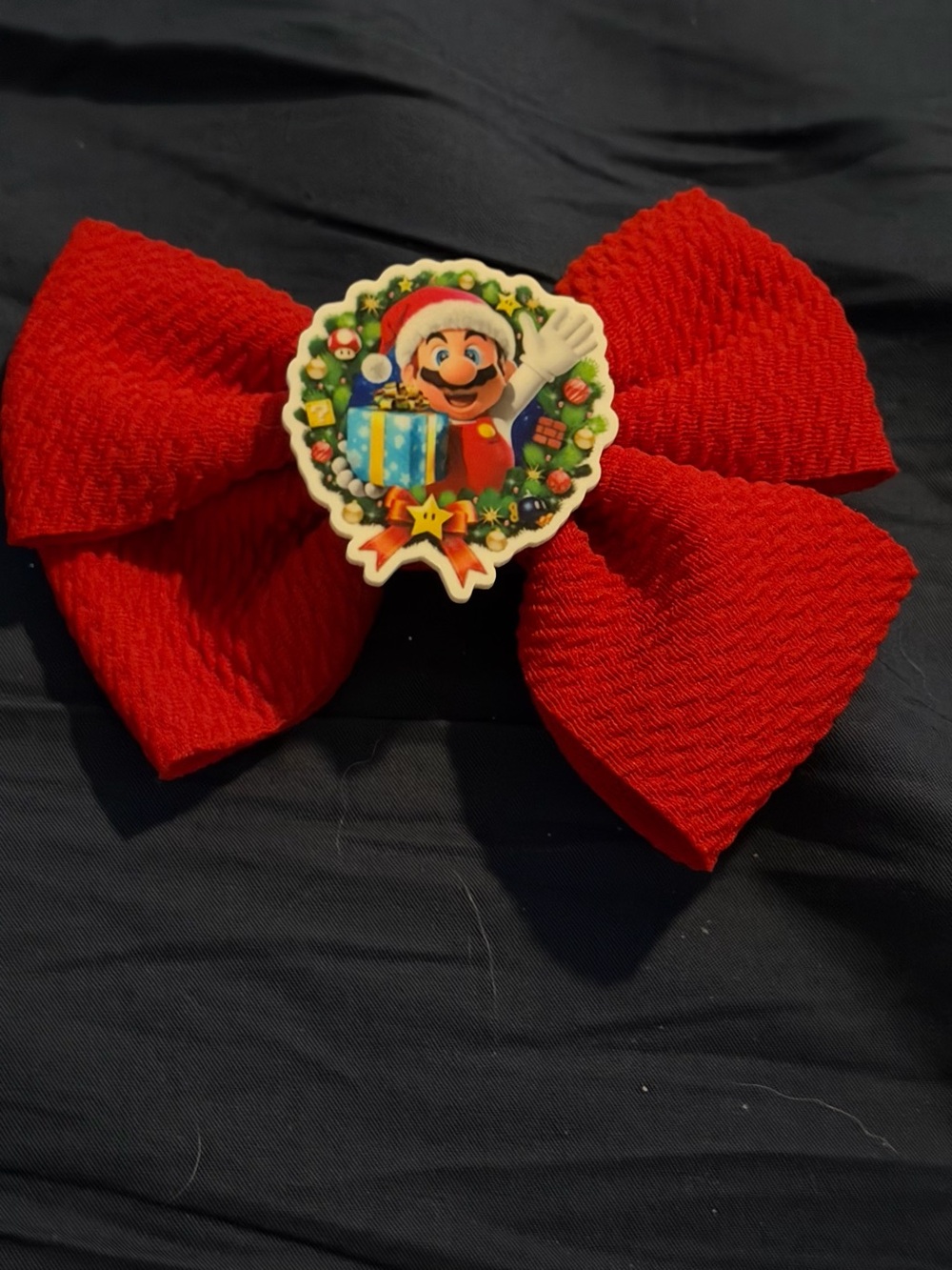 Mario Holiday Red Bow Hair Clip